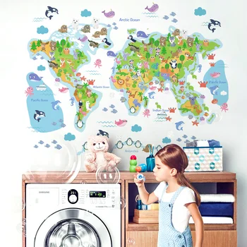 

World map wall stickers for kids rooms home decor wall room stickers for decoration bedroom decor mural for kids house