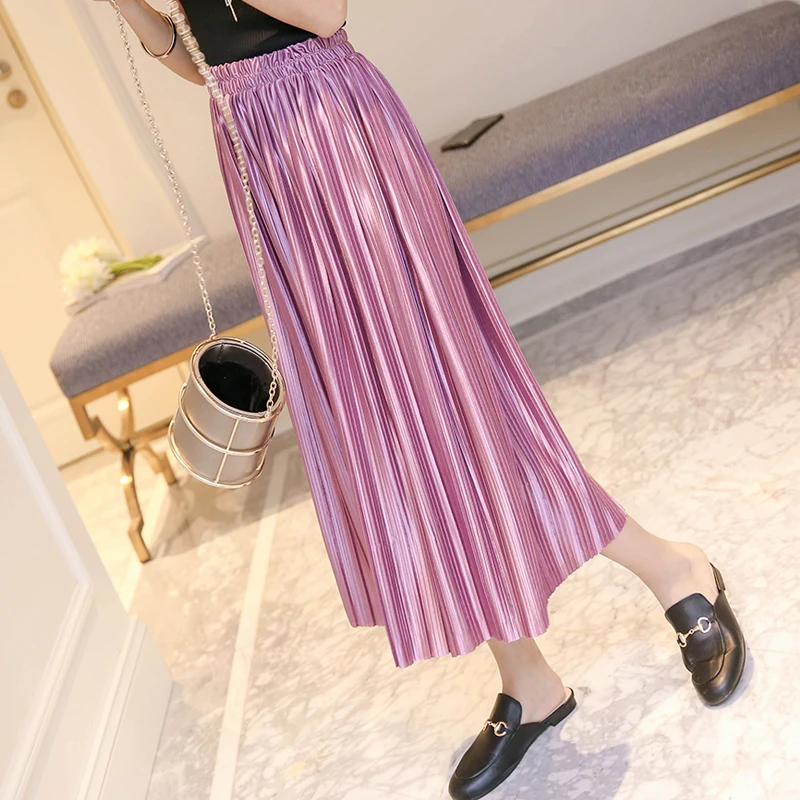 

YICIYA Summer 2019 Plus Size Harajuku Vintage Style Women Elastic Waist High Waist Pink Chiffon Pleated Skirts Black Long Skirt