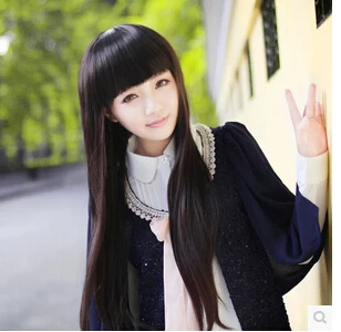 Wig Female Long Straight Hair Neat Bang Round Lovely Vivid Natural