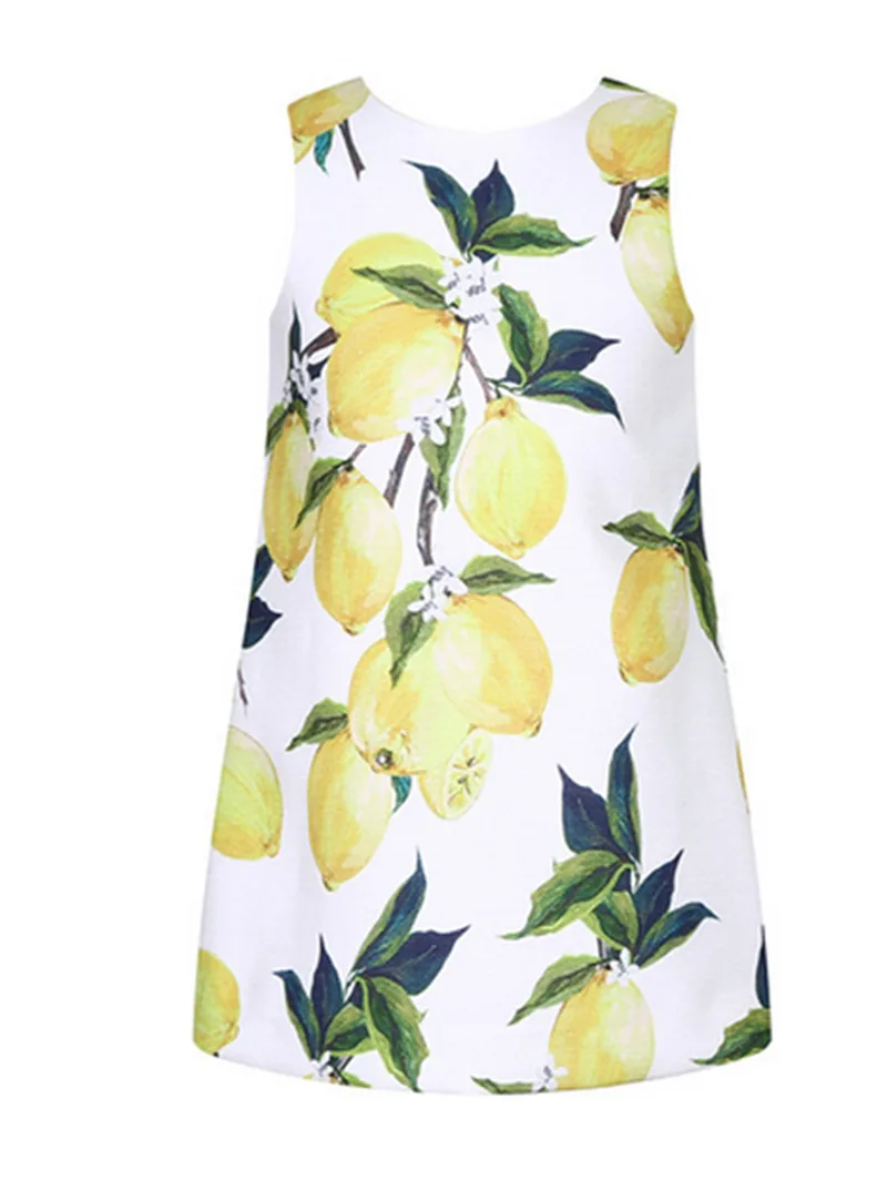 Baby Girls Yellow Lemons Dress Girl Summer Sleeveless Dresses Kids