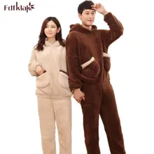 Fdfklak зимняя Пижама с длинным рукавом, пару с капюшоном Фланелевая пижама; Пижама для взрослых; теплые домашние костюм женская пижама комплекты Q494