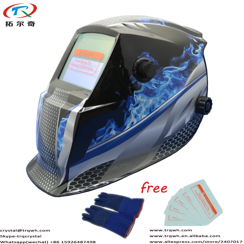 

Auto Darkening Solar Li Battery Head Protective Welding Helmet High 92*42mm Grinding Blue Lightning Blue Glove TRQ-GD01-2233DE-G