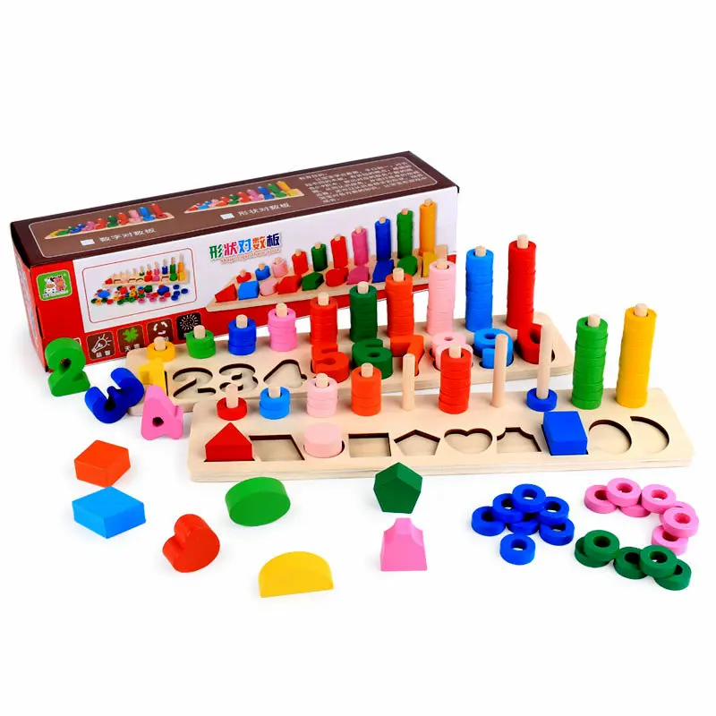 

Free shipping Baby Shape digital log board wooden toy pairs cognitive arithmetic wooden toy, Kids Montessori teaching AIDS
