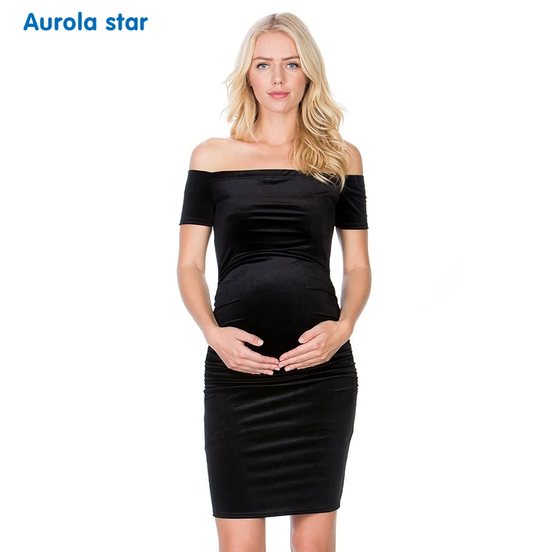 

Maternity Baby shower Dress Pregnancy Outside Photo shoot Dresses For Pregnant Women Casual Solid Work Party Fit Shoulder Dress