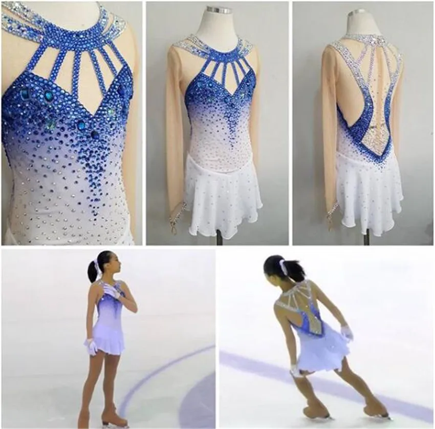 

Figure Skating Dress Women's Girls' Ice Skating Dress Competitive performance clothing blue White Royal blue rhinestone