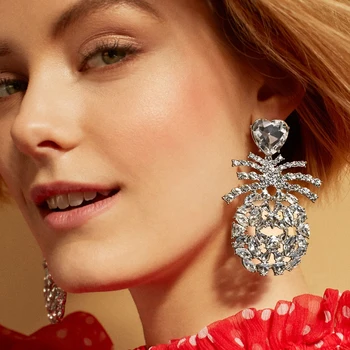 

Ladyfirsy New Special Pineapple Design Dangle Earrings Transparent Glass Crystal Drop Earrings for Women Wedding Gifts