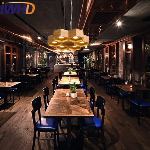 Iwhd madera LED colgante luces creativo moderno 6 cabezas calabaza colgante Estilo nórdico moda iluminación salón lampen