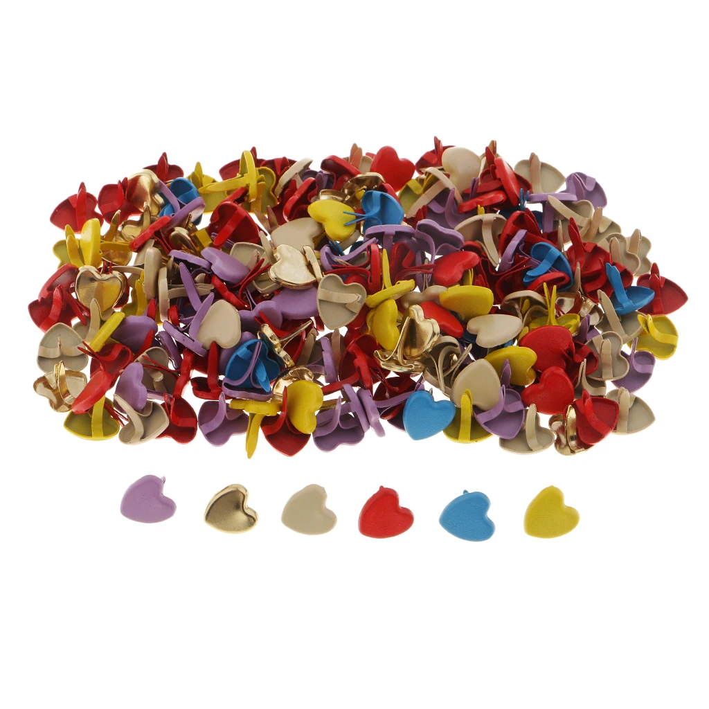 200 Pieces Colorful Heart Head Metal Brad Paper Fastener Embellishments for Kids Cardmaking Scrapbooking Art Crafts 9mm