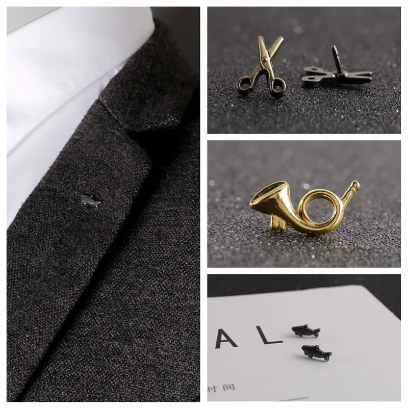 

Classic Shirt Decoration Suit Collar Pin Scissors Saxophone Shark Exquisite Women Man Brooch Jewelry Gift Clothing Accessories