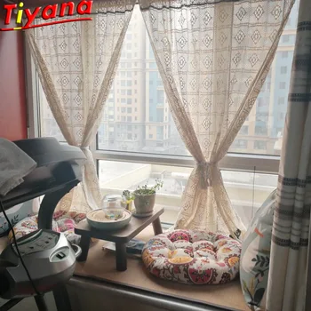 

1PCS 125*165 Hollow Out Lace Short Curtains for Kitchen Modern Fashion Curtains Beige Short Curtain for Cafe Hot Sales QT035#30