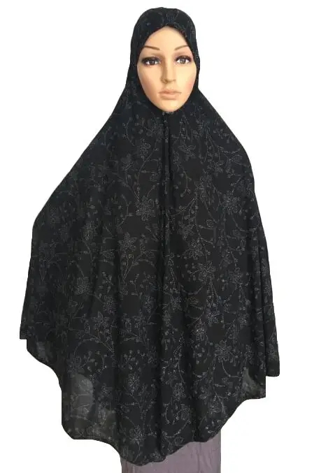 Женское мусульманское платье для молитвы длинный шарф химар хиджаб мусульманская большая верхняя одежда молитвенная шляпка Niquabs напечатаны Amira Hijabs - Цвет: Черный