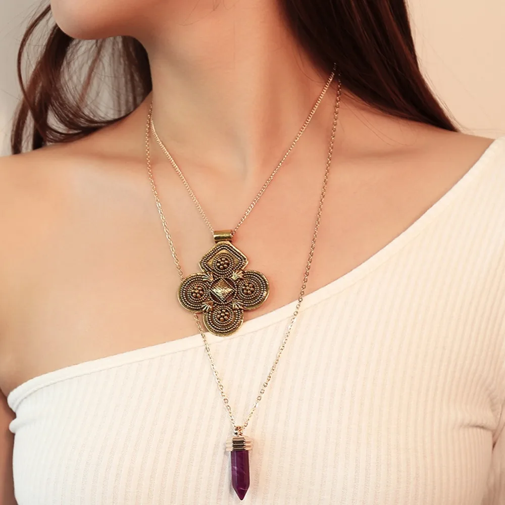 Valentine's Day Present Alloy Big Flower Crystal Pendant Necklace