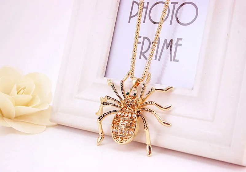 Изысканное выдалбливающее ожерелье с пауком длинное богемное Хрустальное для женщин Подарочное ожерелье s Подвески X611