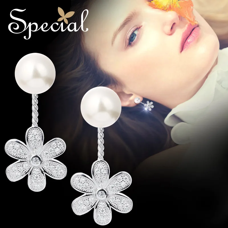 

Special European and American handmade flowers 925 silver needles elegant white collar earrings lined with thin Monet