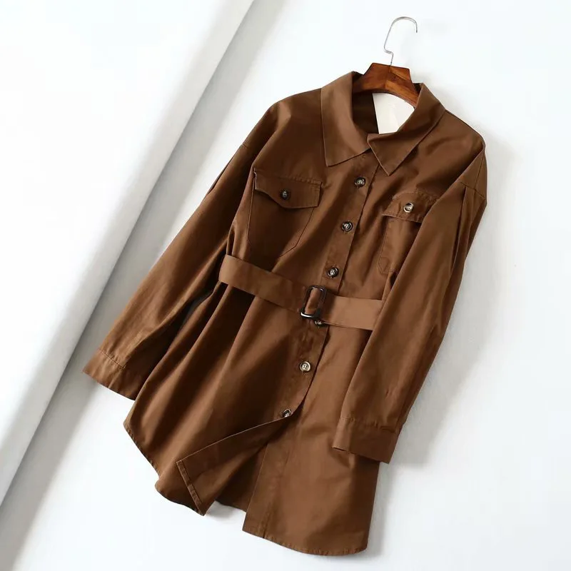 

2019 Autumn Women Trench Coat With Belt Turn Down Collar Women Clothes Workwear Coat Casaco Feminino Abrigo Mujer Trench Femme