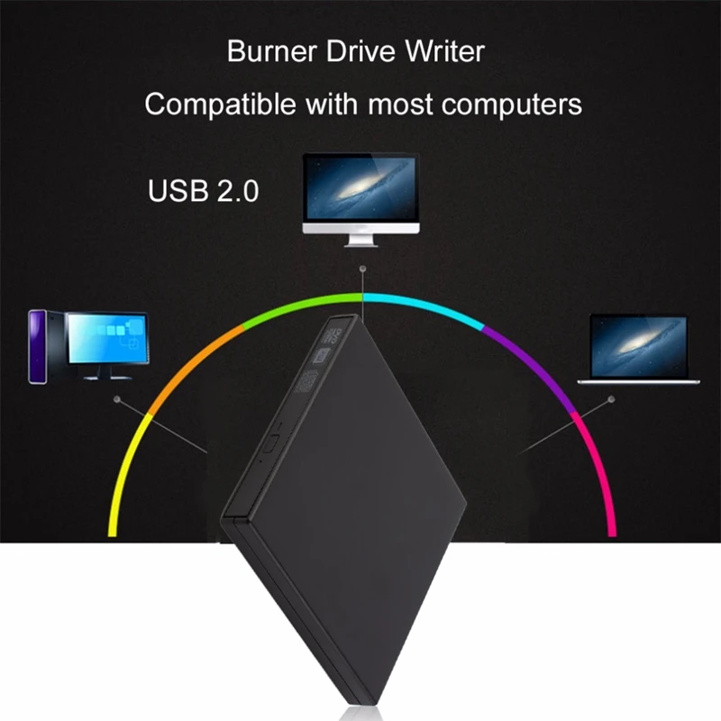  HOT-External Usb 2.0 Cd Dvd Rom Player Optical Drive Dvd Burner Reader Dvd Recorder For Wind8/8.1/1