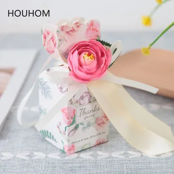 

20pcs Vase Shape Dragee Candy Gift Box Cardboard Box Wedding Party Packaging Mariage Flower Gift Box with Flower and Ribbon