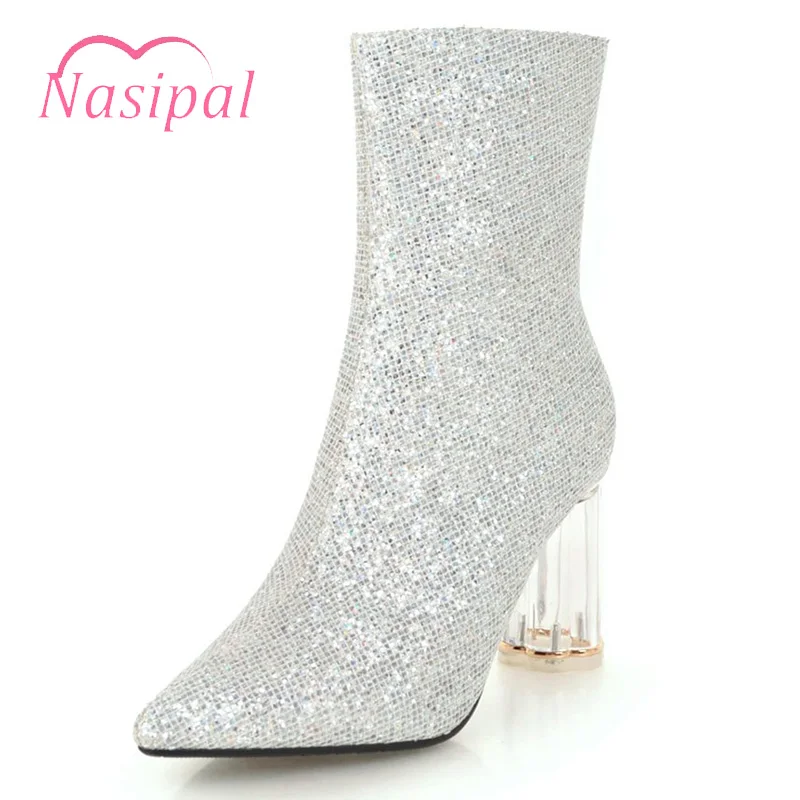 

Nasipal Bling Bling Upper Ladies Ankle Boots Women's Transparent Chunky High Heels Pointed toe Autumn Winter Fashion Boots M461