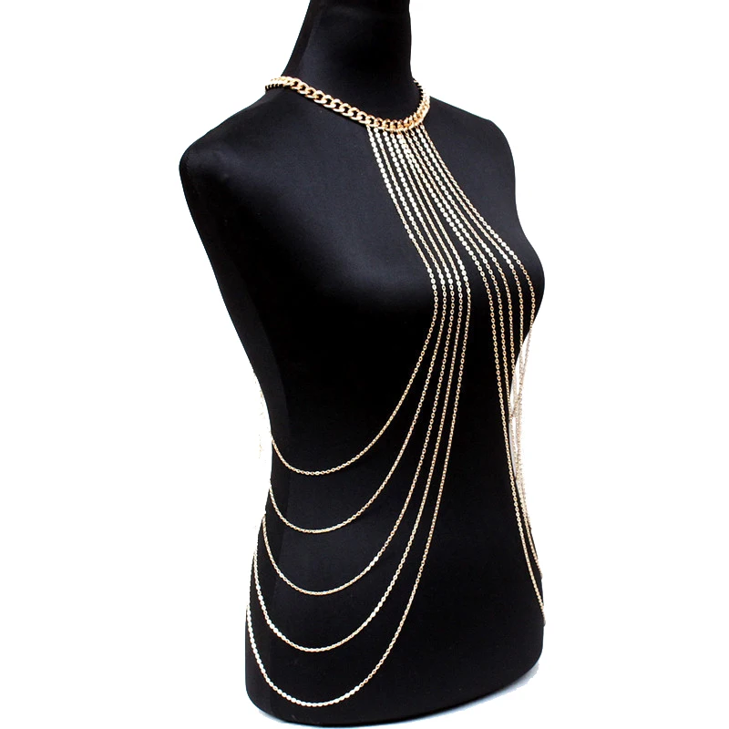 Jóias de Alta Arnês para Feminino Moda Quente Punk Corpo Qualidade Multicamadas Borla Cintura Corrente Link Colar Acessório 18 Cheap Joias para o corpo