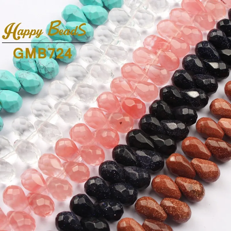 

8x12mm Natural Turquoises Jades Quartz Agates Stone Bead Faceted Water Drop Horizontal Hole Loose Spacer Bead For Jewelry Making