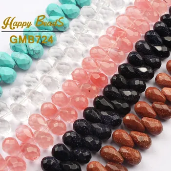 

8x12mm Natural Turquoises Jades Quartz Agates Stone Bead Faceted Water Drop Horizontal Hole Loose Spacer Bead For Jewelry Making