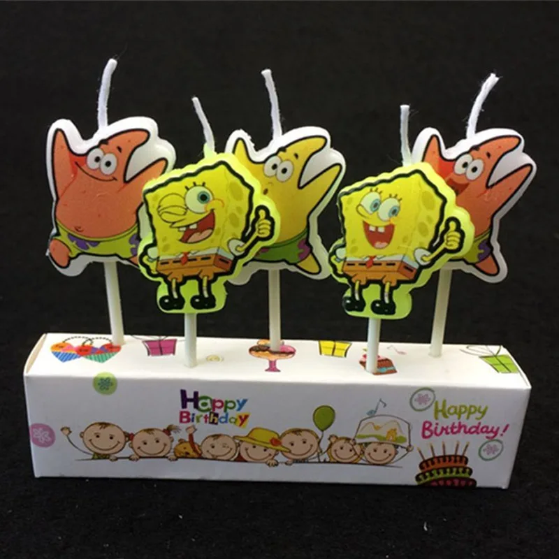 5pcs Set Cute Yellow Spongebob Minions Themes Art Smokeless Candle