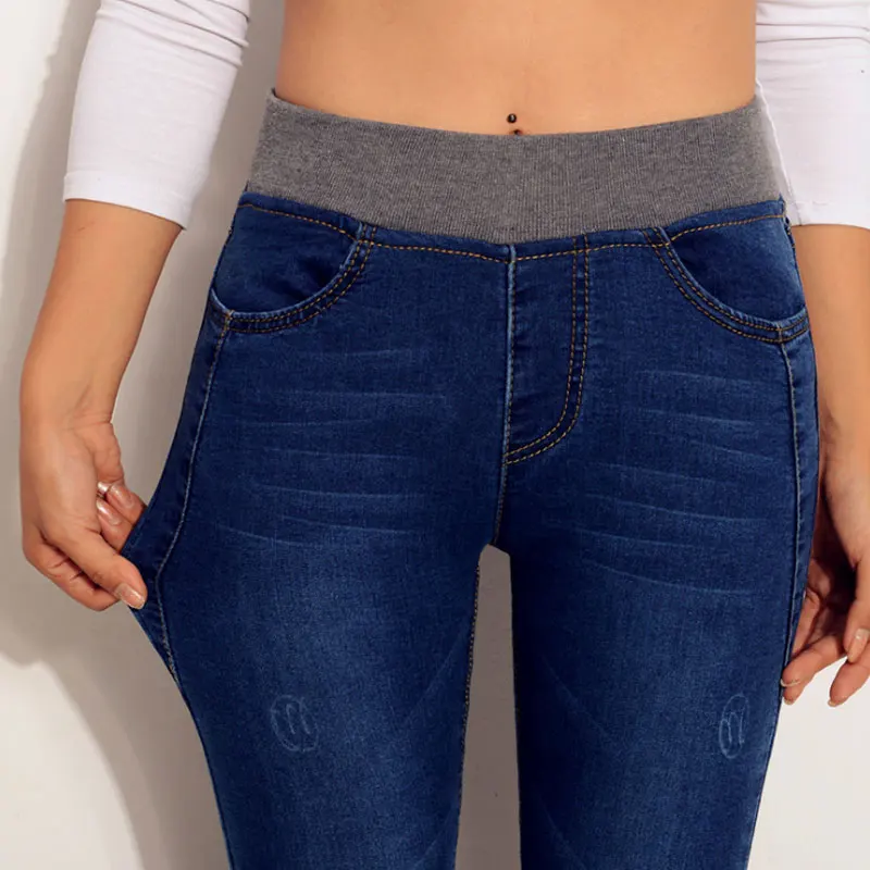 Jeans For Women Mom Jeans High Waist Jeans Woman High Elastic Plus Size Stretch Jeans Female Washed Denim Skinny Pencil Pants