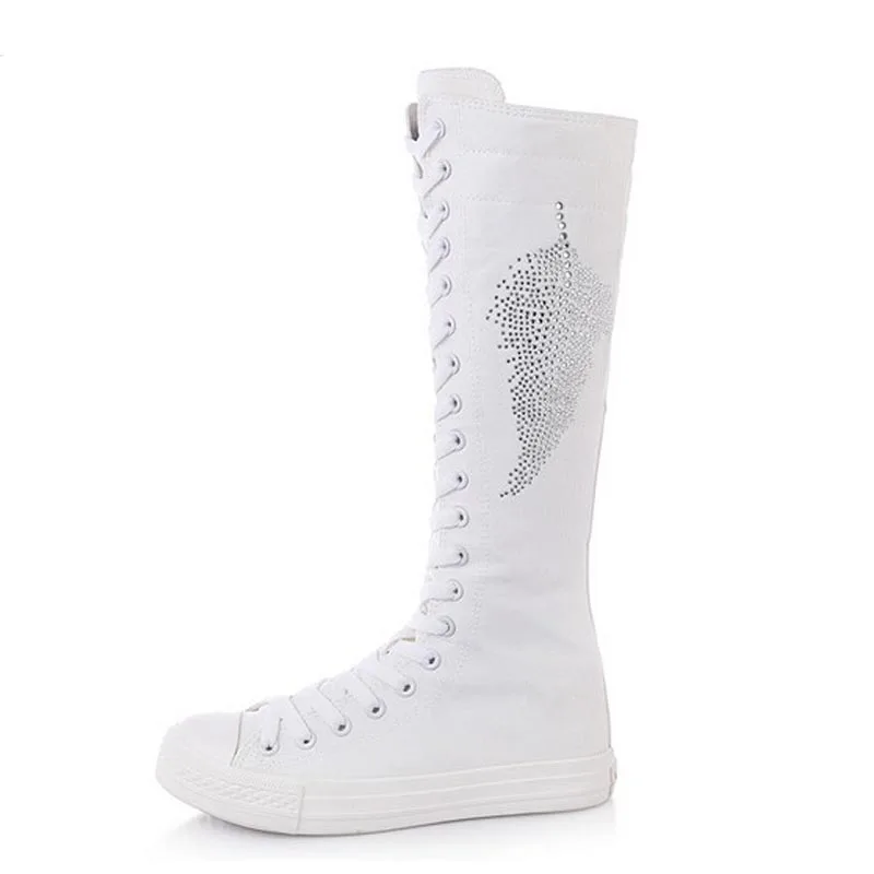 

Women Canvas Rhinestone Boots Fashion Flat Height increasing Shoes Woman Sneakers Zapatos Mujer Ladies Party Club Dance Shoes