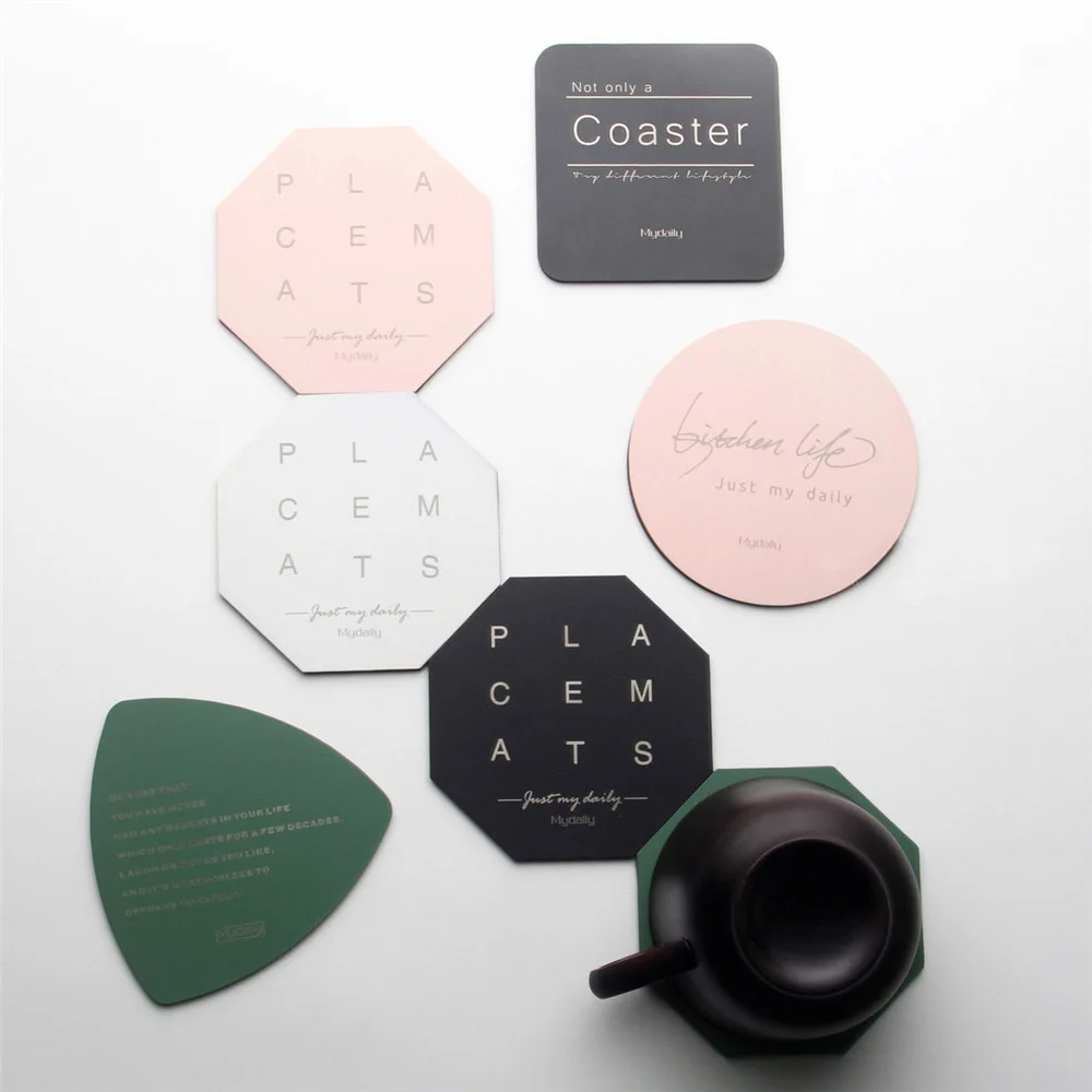 

Creative PU Leather Coaster Letter Design Heat Resistant Waterproof Coaster Cup Mats Octagonal Round Mat Pads Home Decoration
