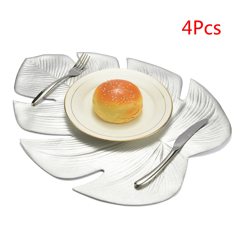 

4 pcs Placemat for dining table Coaster Coffee Tea Place Mat Simulation Plant Artificial Leaves Table Mat Decorative Table Pad