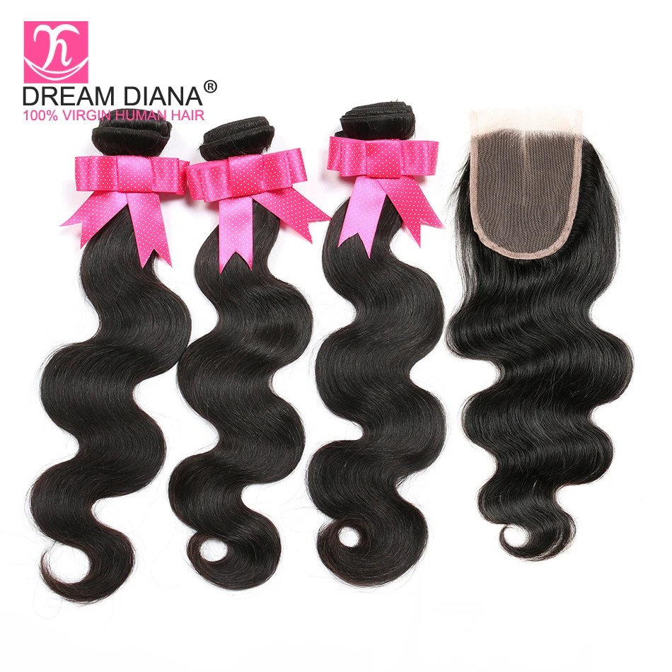 Dream Diana Mongolian Body Wave With Closure Soft Body Wave 3 Bundles With Lace Closure Tissage Remy BodyWave Hair With Closure