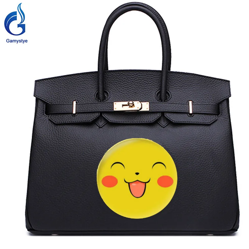 Smiley face Women Handbag Messenger Bags 100% Leather Bag Graffiti Yellow Smiley face Women's Hand Painting Handbags Gift