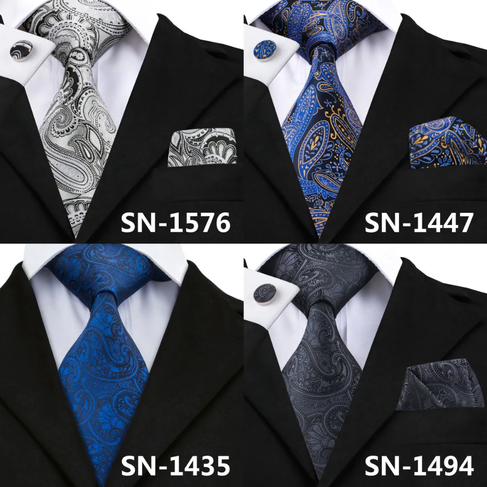 Hi-Tie роскошные шелковые галстуки с рисунком Пейсли Набор Синий Черный Серый шеи носить галстук платок Набор Запонок Модные мужские галстуки