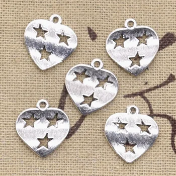 

30pcs Charms Heart Star Cut 16x15mm Antique Making Pendant fit,Vintage Tibetan Silver color,DIY Bracelet Necklace