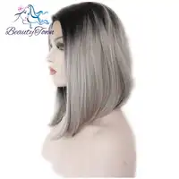 BeautyTown Gray Glueless Ombre Natural Black Silver Grey Short Bob Heat Resistant Hair Synthetic Lace Front Wigs For Women Gift