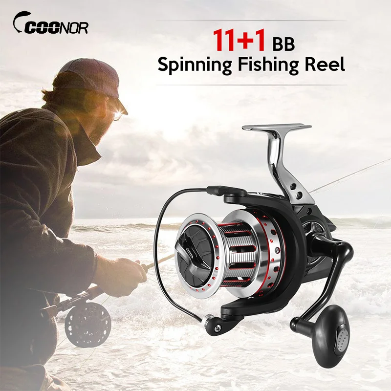 

COONOR Spinning Fishing Reel Double Wire Cup 12BB Bearings 4.7:1 Left/Right Collapsible Wheel Mental Spool carretilha de pesca