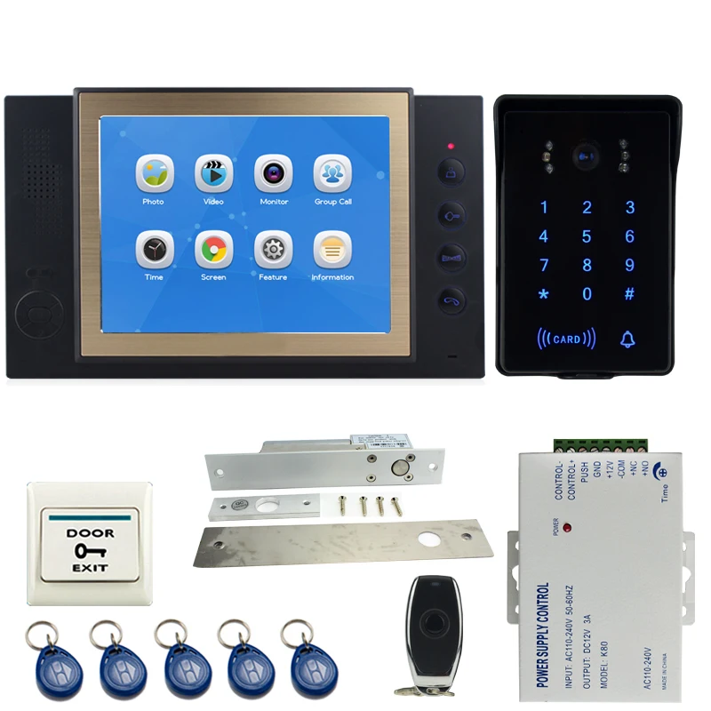 Best Offers JEX Video Door Phone Intercom system Kit 8 inch Voice/Video Record Black Monitor +Waterproof Password Keypad RFID Camera 1V1