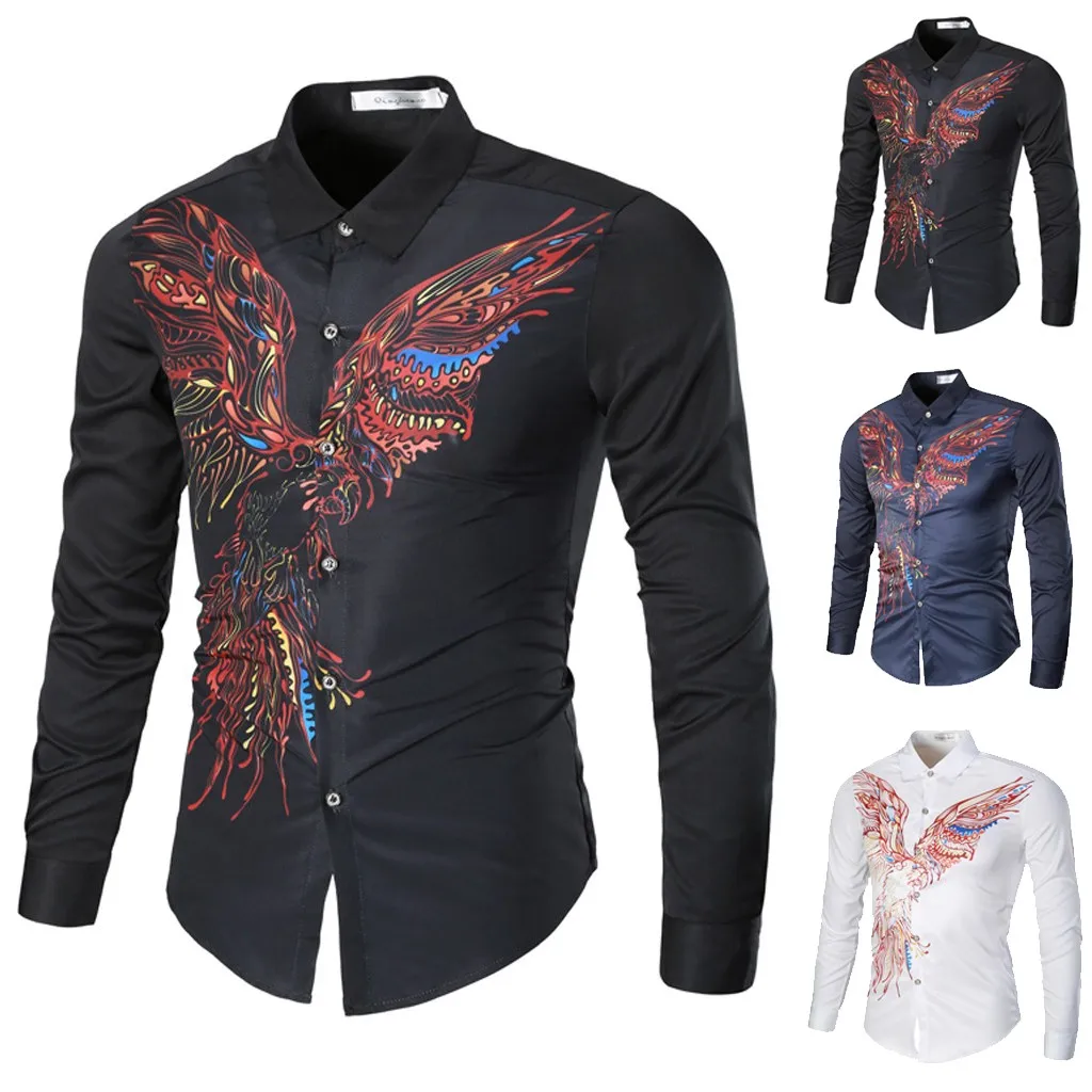 

Men's Printed Blouse Casual Long Sleeve Slim Turn-down Collar Shirts Tops