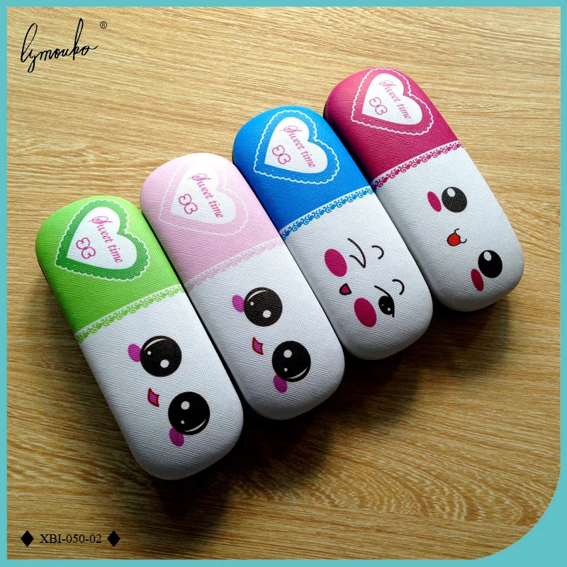 

Lymouko New Design Cartoon Expression Big Eyes Dimples Smile Metal Reading Glasses Case for Kid Adult Holder PU Glasses Box