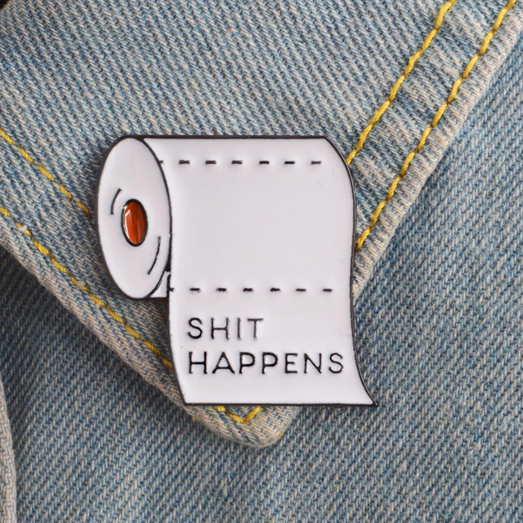 

Toilet Paper Roll Brooch Metal Badge Funny Words Letters Pin Clothes Bag Costume Decorations