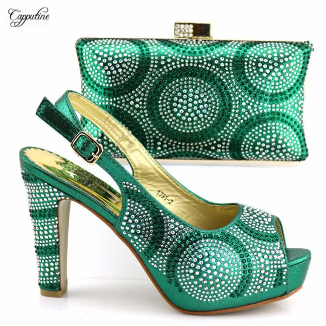 

Fashionable party set sandal shoes and clutch purse bag sets for evening party 1719-2 in green