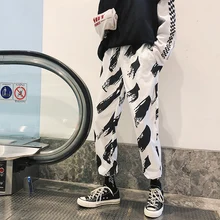 Модные Повседневное Для мужчин со штанами-Шароварами, брюки для девочек; сезон весна-осень; M-2XL контрастных цветов свободного кроя брюки черный, белый цвет личности популярно среди молодежи