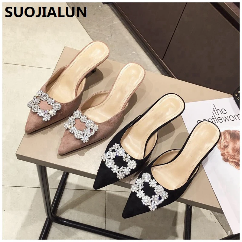 SUOJIALUN/2019 г. Весна на среднем каблуке шлёпанцы сандалии для девочек Женская обувь