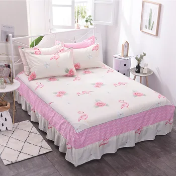 

Free shipping Vintage Print Bed Skirt set Korea Style Bedspread King size Bed Skirtks Bed Decoration