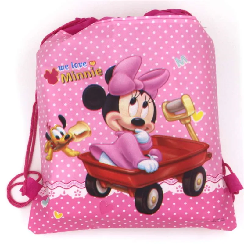 1 шт. вечерние сумки на шнурке с изображением Минни Маус для девочек, Школьный Рюкзак Для Путешествий, детский нетканый Подарочный рюкзак на день рождения