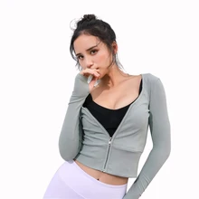 SALSPOR, спортивная рубашка для йоги, Женская Повседневная Эластичная облегающая футболка с прорезями для большого пальца, укороченный топ для фитнеса, женская футболка на молнии с длинным рукавом