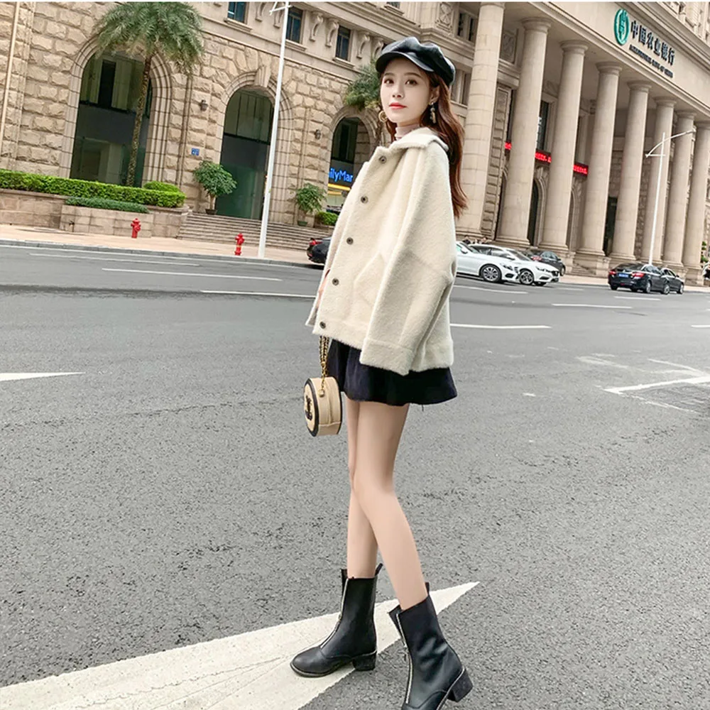 Plush Coat Shaggy Cardigan Korean Turn-down Collar Faux Fur Jacket Warm Single Breasted Manteau Fourrure Femme Fake Fur Coat