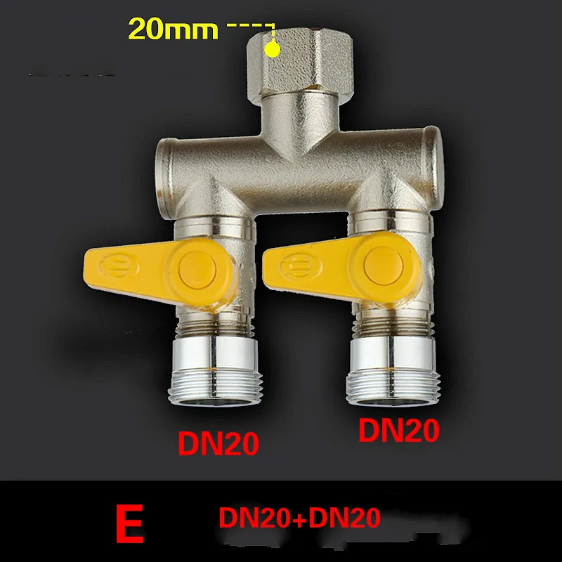 2 способ распределения водяной коллектор латунь делитель воды/запорный клапан стиральная машина кран разветвитель клапаны DN15 DN20 адаптер