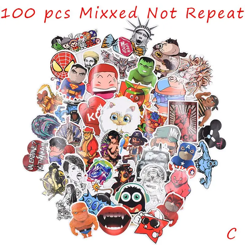 

100Pcs Mixed Super Hero DIY Kids Toys Stickers For Luggage Laptop Decal Bike Car Phone Snowboard Funny Doodle Cool Sticker