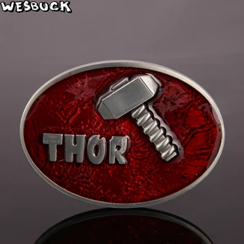 

WesBuck Brand Avengers Superhero Thor hammer Men's Belt Buckle With Oval Metal cowboy belt head accessories 5 PCS MOQ